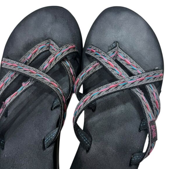 Teva Women’s Black Pink Stitched Olowahu Strappy Flip Flops 7 - Picture 3 of 6